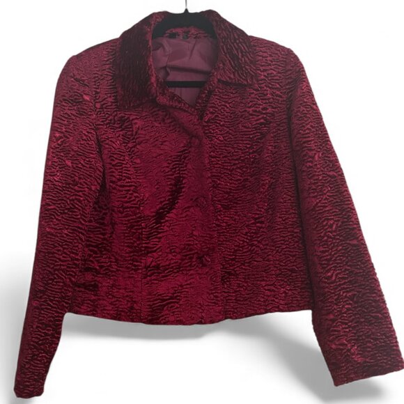 Vtg Y2K Burgundy Crushed Velvet Cropped Blazer Pantology Sz 10 Witchy Whimsigoth - Picture 1 of 7